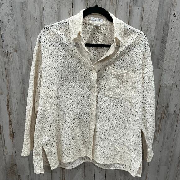 Vintage Express Cream Lace Floral Oversized Button Up Shirt Boho Womens XS - Picture 1 of 6